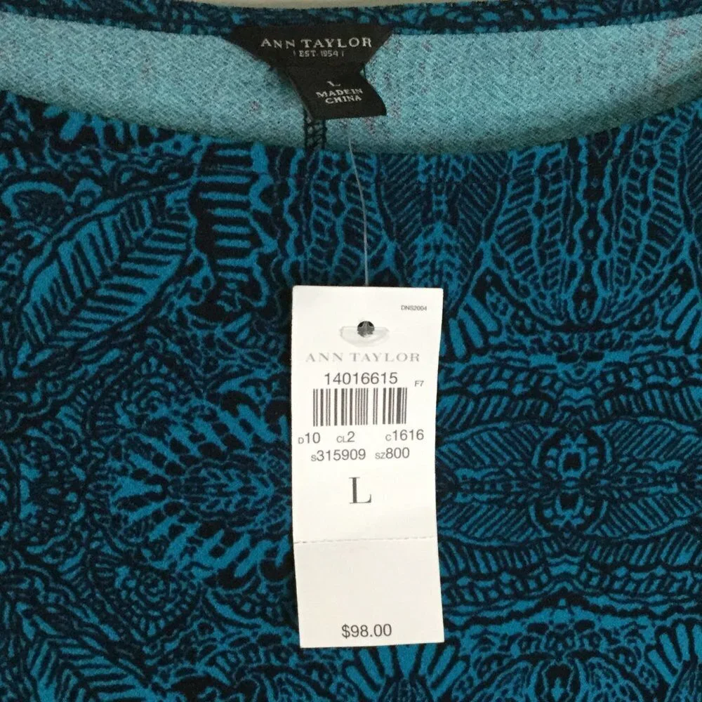 Ann Taylor Blue Paisley Crepe Dolman Sleeve Dress